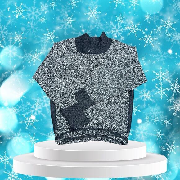 Black OS Bouclé Knit Mock Turtleneck Textured Long Sleeve Sweater Salt & Pepper - Picture 1 of 6